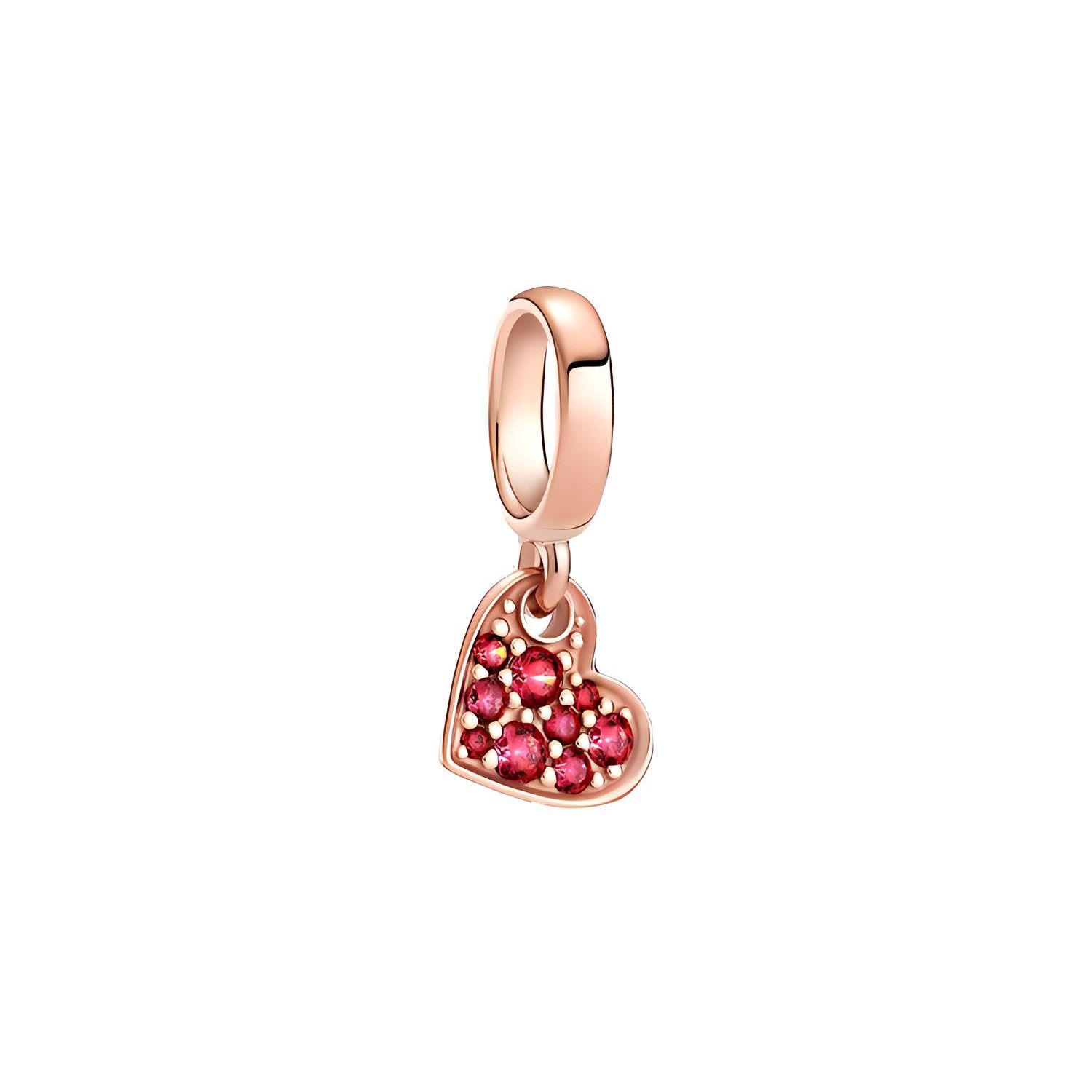 Pandora Rose Gold Red Tilted Heart Pavé Pendant Charm Unisex Charm 789404C02 Rose Gold