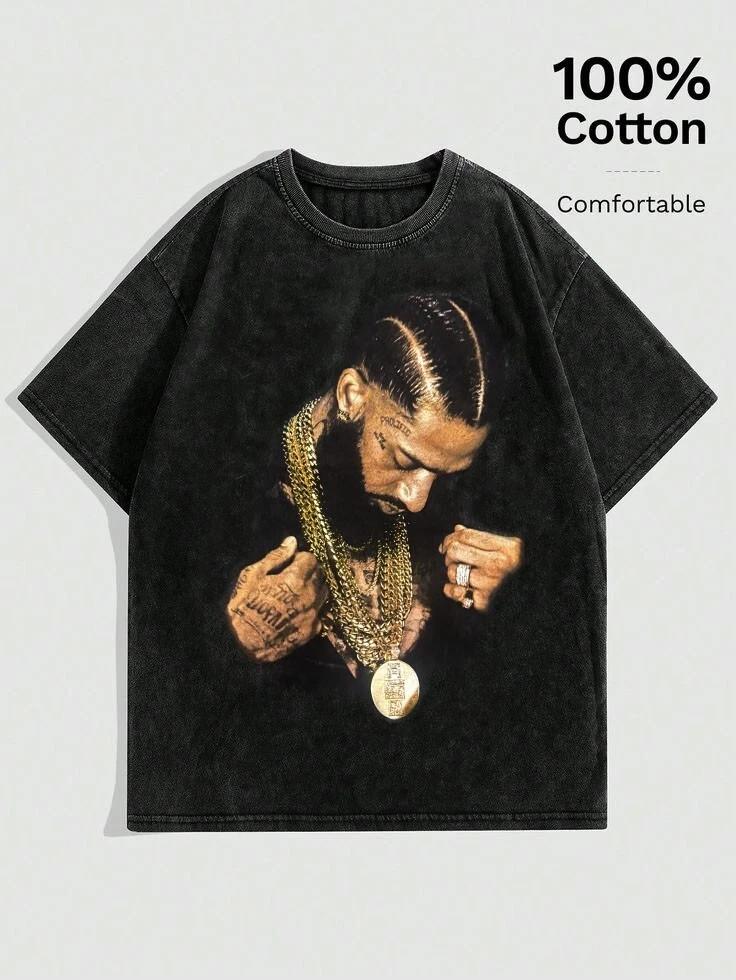 Nipsey Hussle rap hip hop black t shirt mineral wash tie dye vintage unisex S