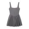 European and American style autumn new solid color sleeveless suspender waist short dress