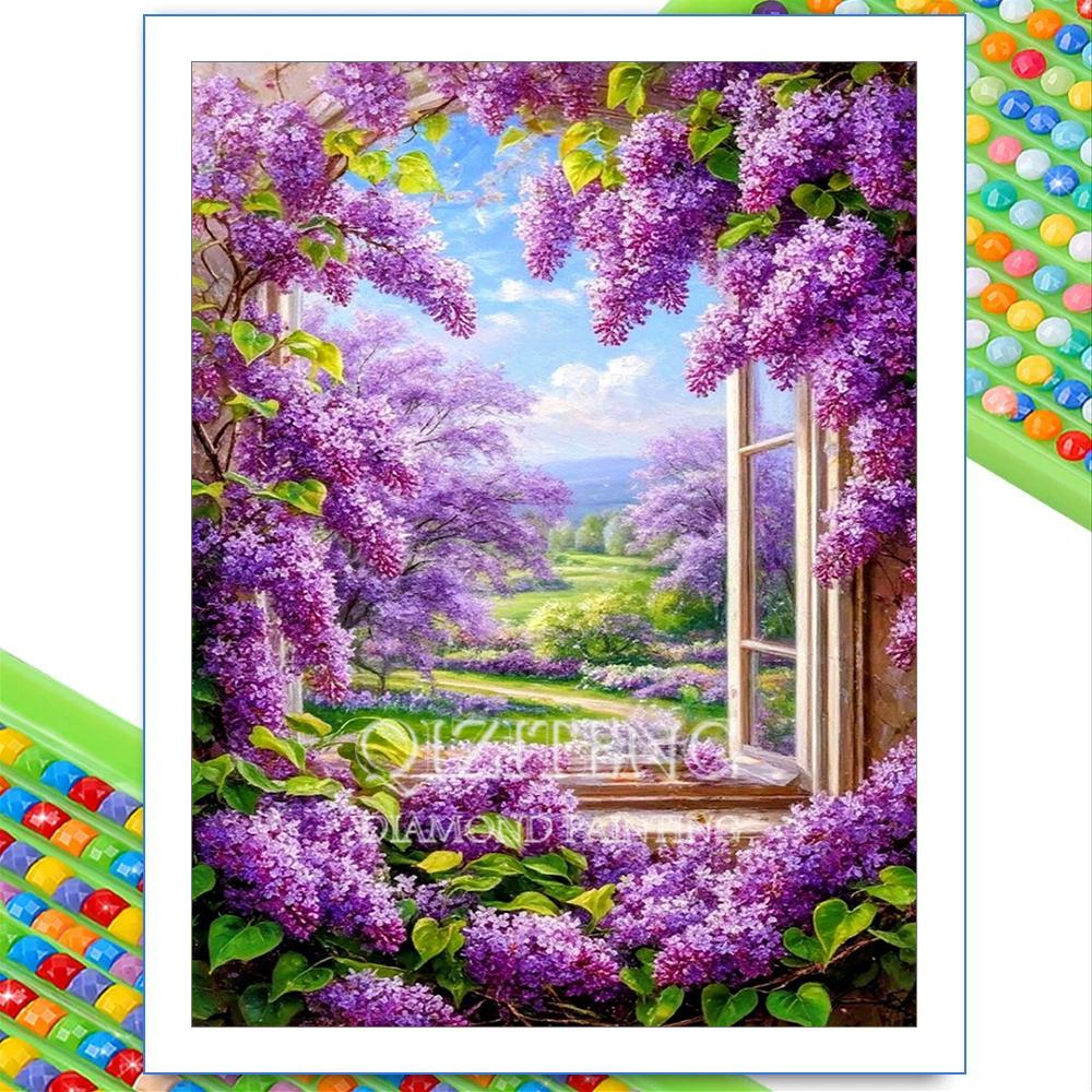 Window View Flower Diamond Painting 5D Full Drill Lily Rose Peony Bouquet DIY Rhinestone Embroidery Mosaic Art Home Decor Gift