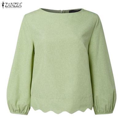 Blusa Casual Feminina de Manga 3/4 e Cor Sólida com Decote Redondo