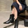 Women's Ankle Boots 2026 Autumn Pointed Toe Short Boots Women Fashion Crumpled V-Notch Chunky Heel Pu Leather Boots Mujer Botas