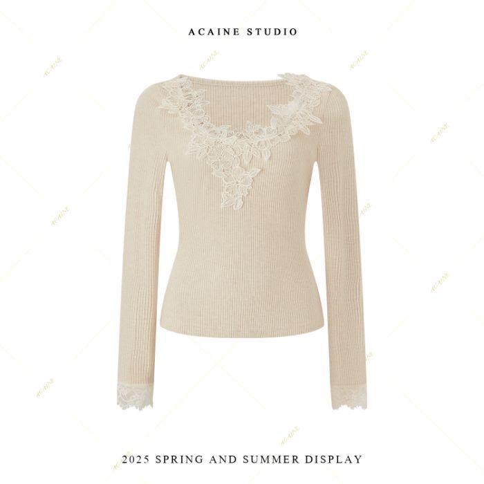 Elegant Slim-fit Floral U-neck Top for Women: Autumn/Winter Collection S абрикосовый