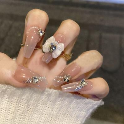 ΧΕΙΡΟΠΟΙΗΤΑ Τεχνητά Νύχια Diamond Sweetheart Νύχια Φωτοθεραπείας Επαναχρησιμοποιούμενα και Αποσπώμενα Νύχια