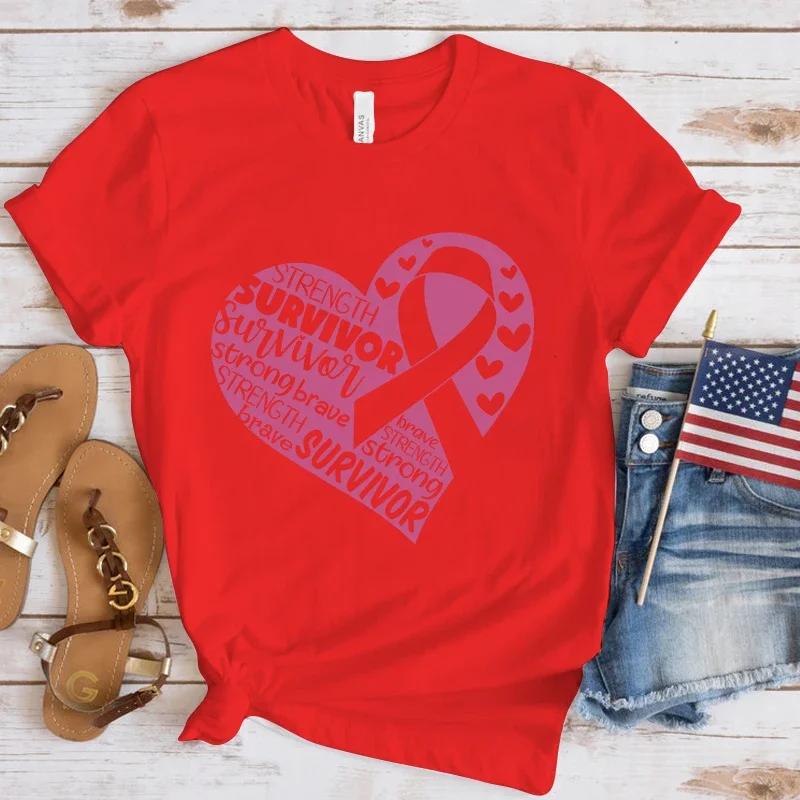 Breast Cancer Awareness Love Printed Womens Summer Tshirt Top Short Sleeved Round Neck Casual Womens Tshirt Clothing