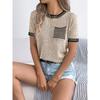 2026 Spring/Summer Casual Color-Block Striped Pocket Short-Sleeve Women's Versatile Knit Sweater
