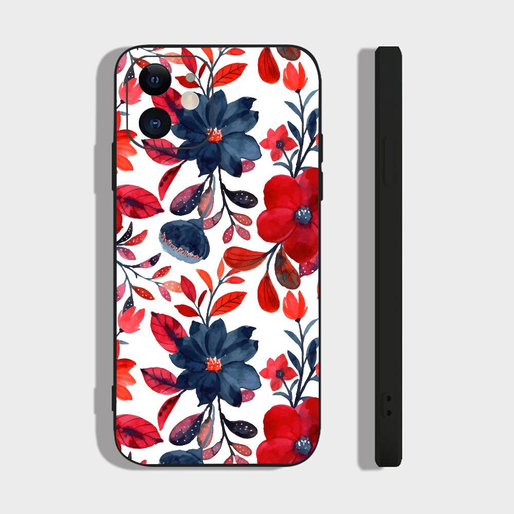 Art Flower For IPhone 13,17,11,12,16,14,15,Plus,Pro Max Soft Silicone Black Phone Case