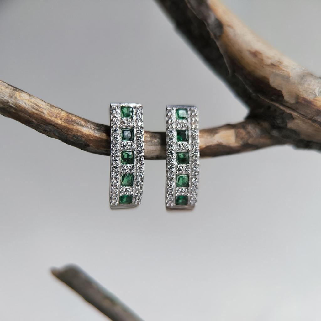 Серебряные серьги с изумрудом nano 1.102ct (2205876)