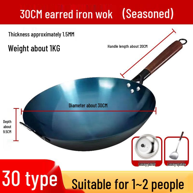 Wok da Cucina in Ferro Blu Retrò Antiaderente Stagionato