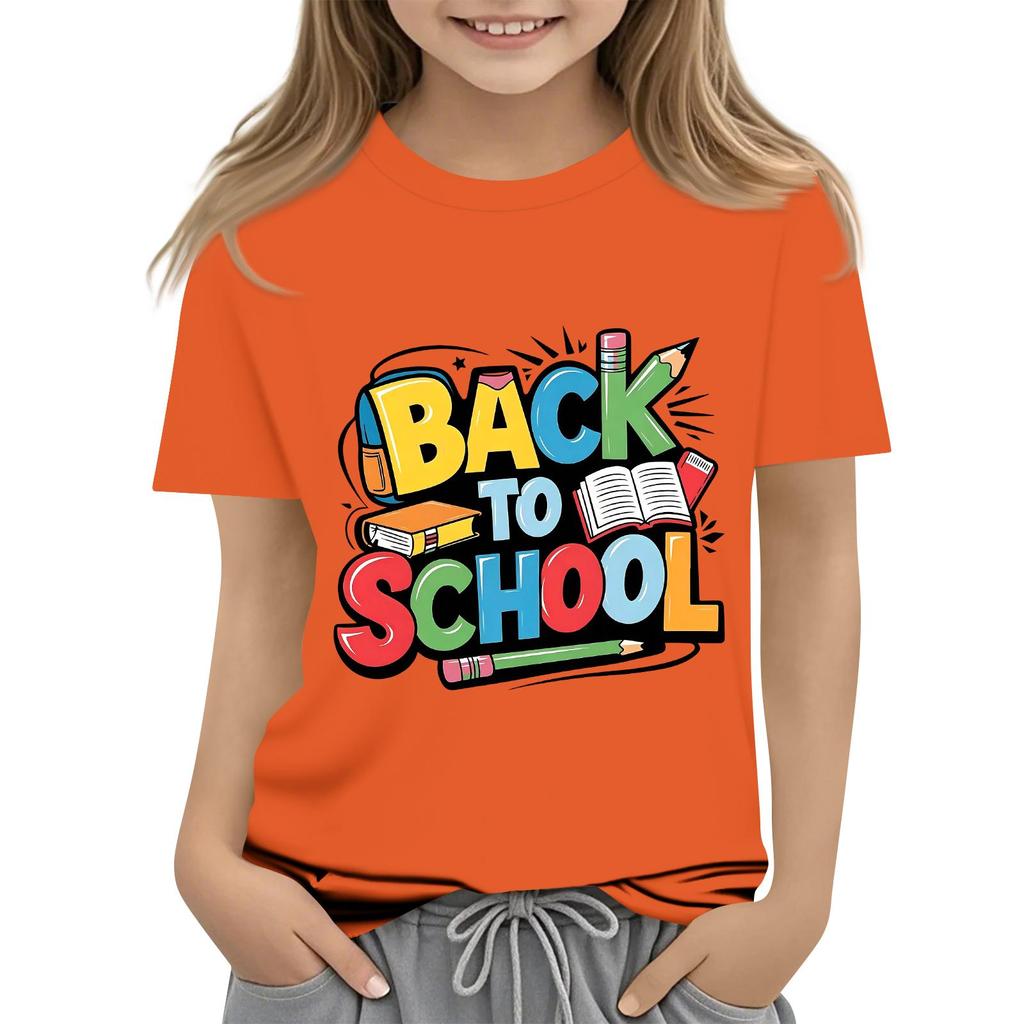 Children's Casual and Fashionable Round-Neck Printed Short-Sleeve Top for Back-to-School