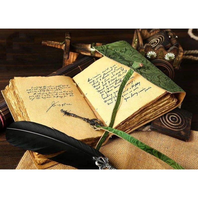 Handmade Leather Bound Journal: Vintage Deckle Edge Paper Grimoire