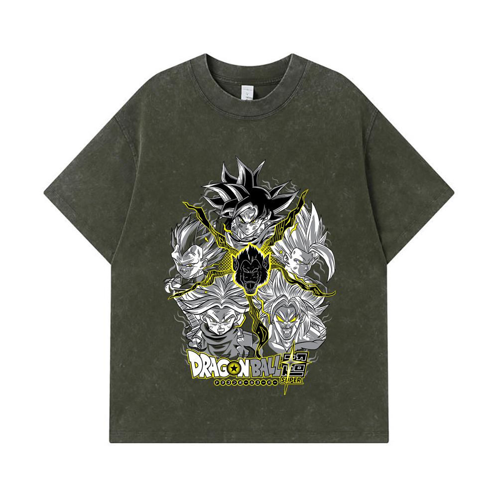 

275 GSM Washed T-shirts 100% Cotton Dragon Ball V49 Super Saiyan Print Unisex Heavy Cotton T Shirt S армия зеленый