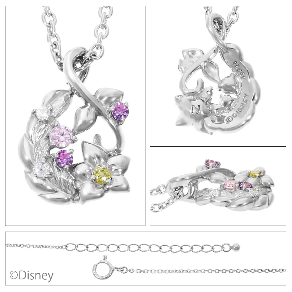 Disney Special Edition Princess Rapunzel Sterling Silver 925 Necklace with Drop Flower Design, Officially Licensed