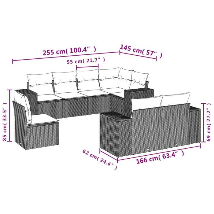 VidaXL Salon de Jardin avec Coussins 8 pcs, Canapés de Terrasse, Ensemble de Meubles de Patio, Mobilier d'Extérieur, Beige 3222838