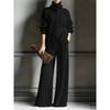 Europa, America, autunno e inverno, cardigan a collo alto tinta unita top a maniche lunghe set pantaloni a gamba larga set lavorato a maglia 2 pezzi