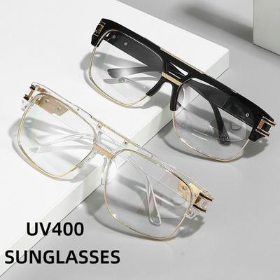 New Fashion Double Beam Mens Sunglasses Retro Box Anti UV400 Driving Metal Glasses Outdoor Beach Cycling Sunscreen Goggles