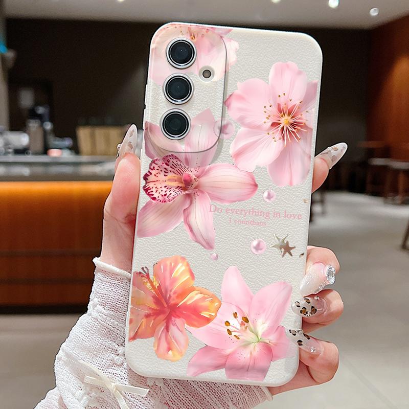 

Чехол для телефона с цветочным узором для Samsung Galaxy A56 A16 A17 A36 A26 A55 A15 A25 A54 5G S25 S24 S22 Ultra S24 S23 FE Мягкий чехол из ТПУ Samsung Galaxy A52 / A52S бежевый/белый