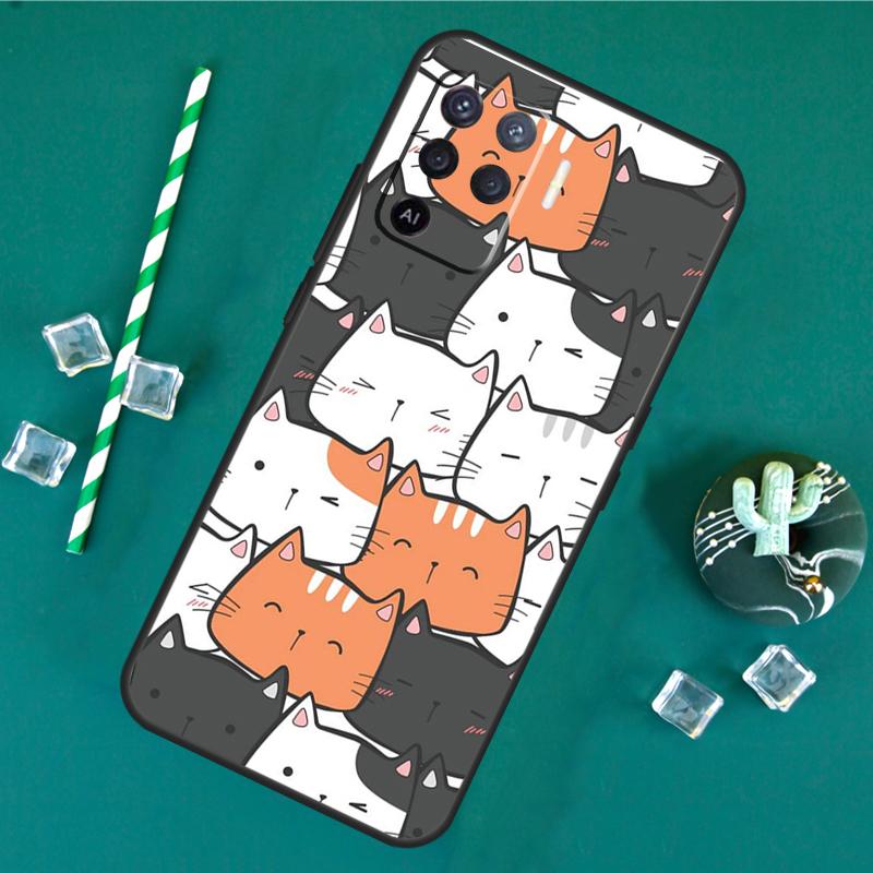 Cute Cat Pattern Kitten Case For Oppo A80 A40 A60 A16 A76 A96 A91 A15 A17 A74 A94 A54 A57S A18 A38 A58 A78 A98 Cover