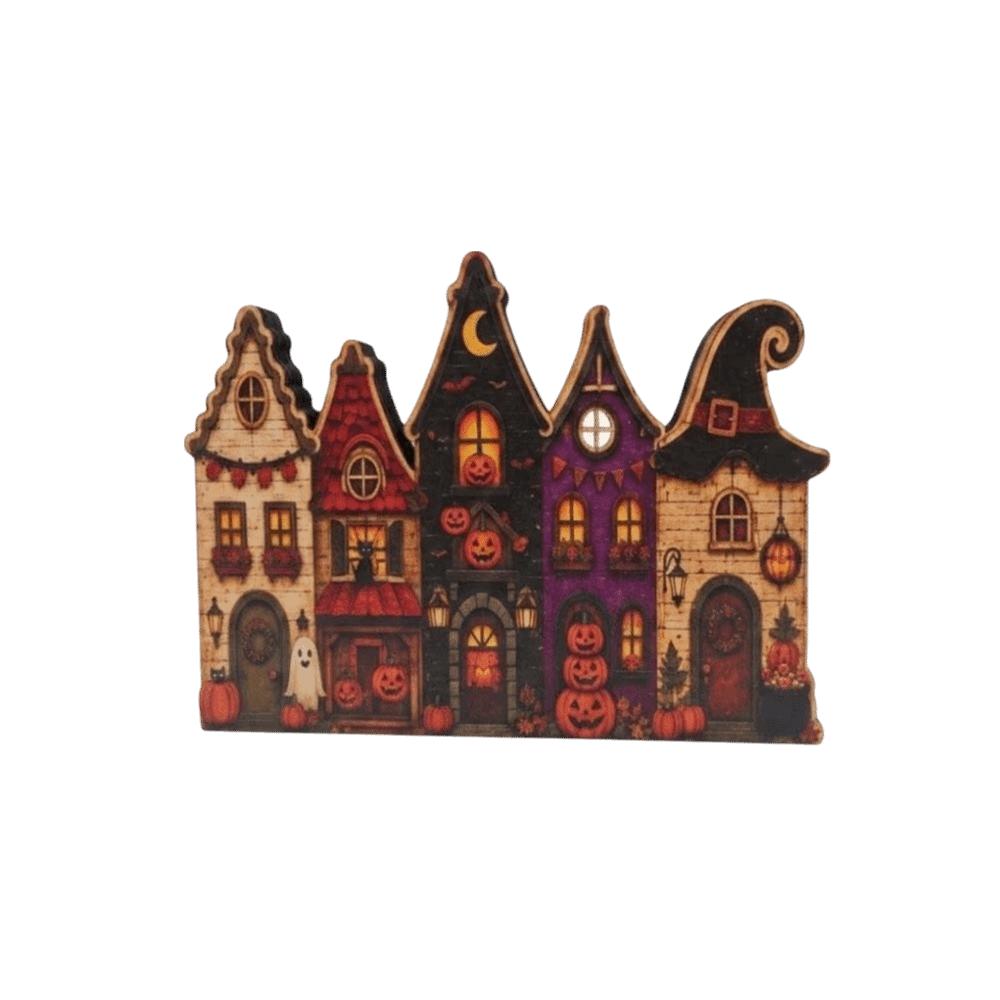Multi-layer Halloween Village Decor Wooden Rustic Autumn Ornament Coffee Bar Table