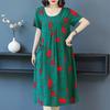 Plus Size Summer Woman Dress Vintage Short Sleeve Print Female Loose Casual Floral Dresses