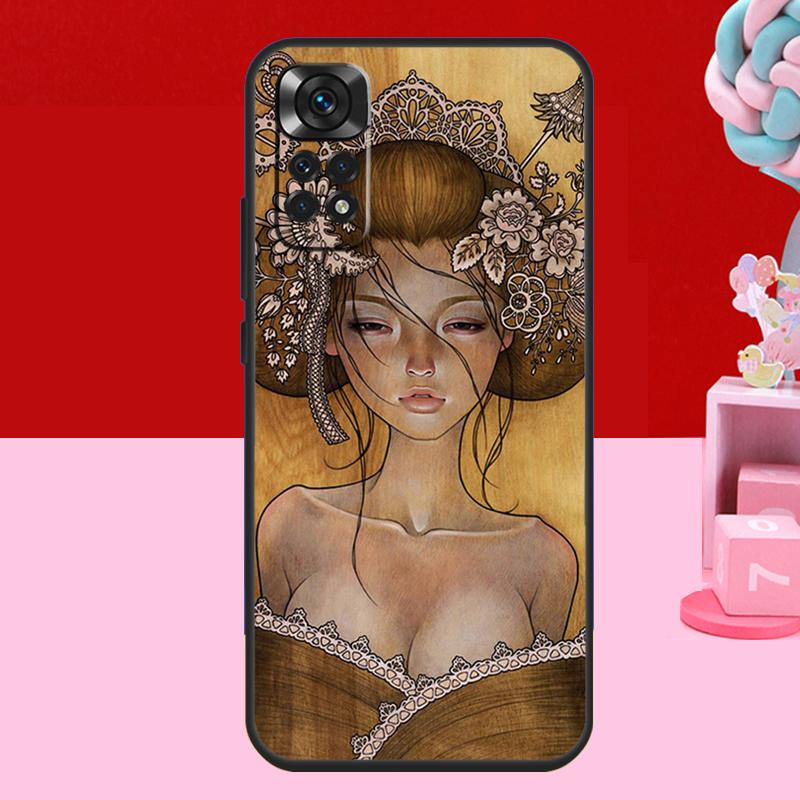 Japanese Geisha Case For Xiaomi Redmi Note 14 13 12 11 10 15 Pro Plus Redmi 15 C 13C 10C 12C 14C Soft Cover