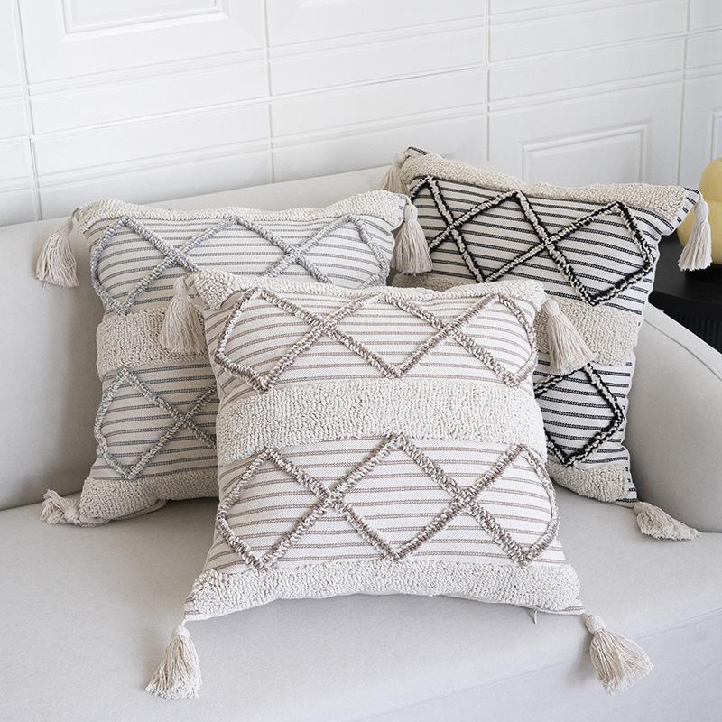 Nordic Moroccan Style Pillow Sofa Living Room Light Luxury High-end Cotton and Linen Cushion Lumbar Pillow Cushion Lumbar Pillow