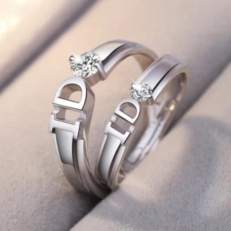Fashion Exquisite Silver Color Pair Rings for Women Men Adjustable Couple Engagement Wedding Gift Jewelry Accessoires