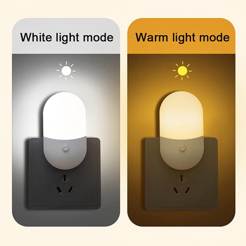 Luz Nocturna LED con Enchufe EU US con Interruptor Dos Colores Luz Enchufable Blanca Luz Cálida para Sala de Estar Dormitorio Mesita de Noche Lámpara de Emergencia