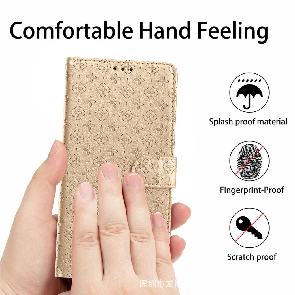 Applicable To iPhone17 Leather Case, Samsung S26 Four-leaf Clover Embossed Card Wallet Case MOTO G06