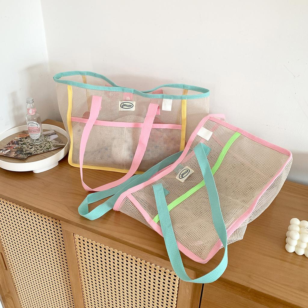 Summer Simplicity Mesh Women's Portable Bag Camping Portable Snacks Buggy Bag Large Capacity Supermarket Shopping Bag Women