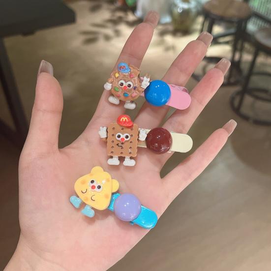 Girl Hair Pin Cartoon Cheese Biscuit-Themed Hair Clips Bright Color Non-Slip Bangs