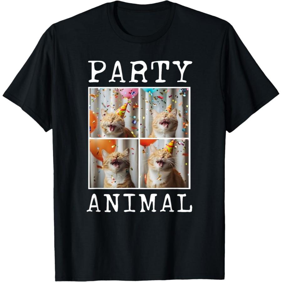 Cat Lover Animal Themed Happy Cat Birthday T-Shirt, Small, Black S