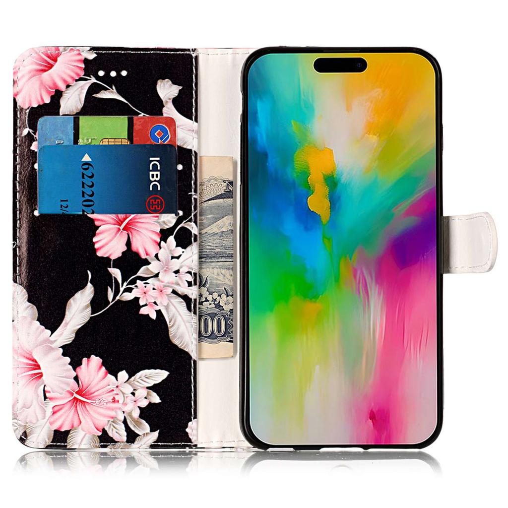 For iPhone 16 Case Pattern Stand Leather Phone Cover Card Slots Design