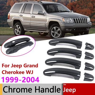Pro Jeep Grand Cherokee WJ 1999 2000 2001 2002 2003 2004 Lesklý černý uhlíkové vlákno chromový chytrý kryt kliky dveří ozdoba exteriér