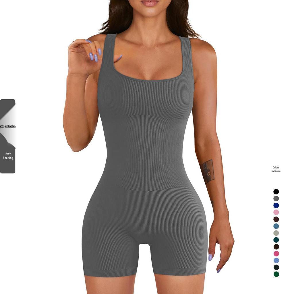 2023 Women's Ribbed Short-Sleeve Yoga Jumpsuit – Summer Fitness One-Piece