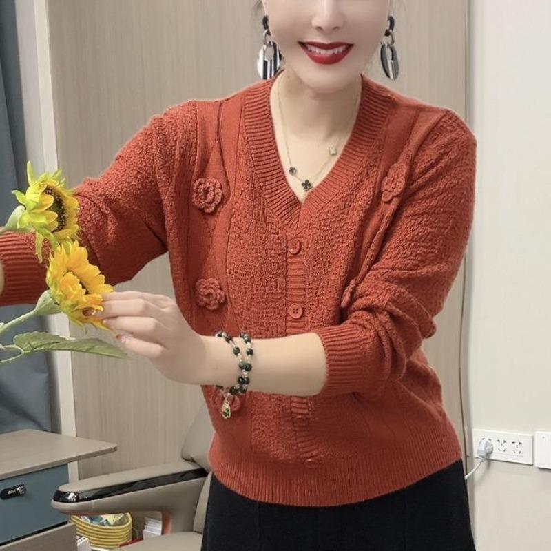 Pull Tricoté Automne Hiver Style Coréen Polyvalent Mode Pull Fleuri Haut