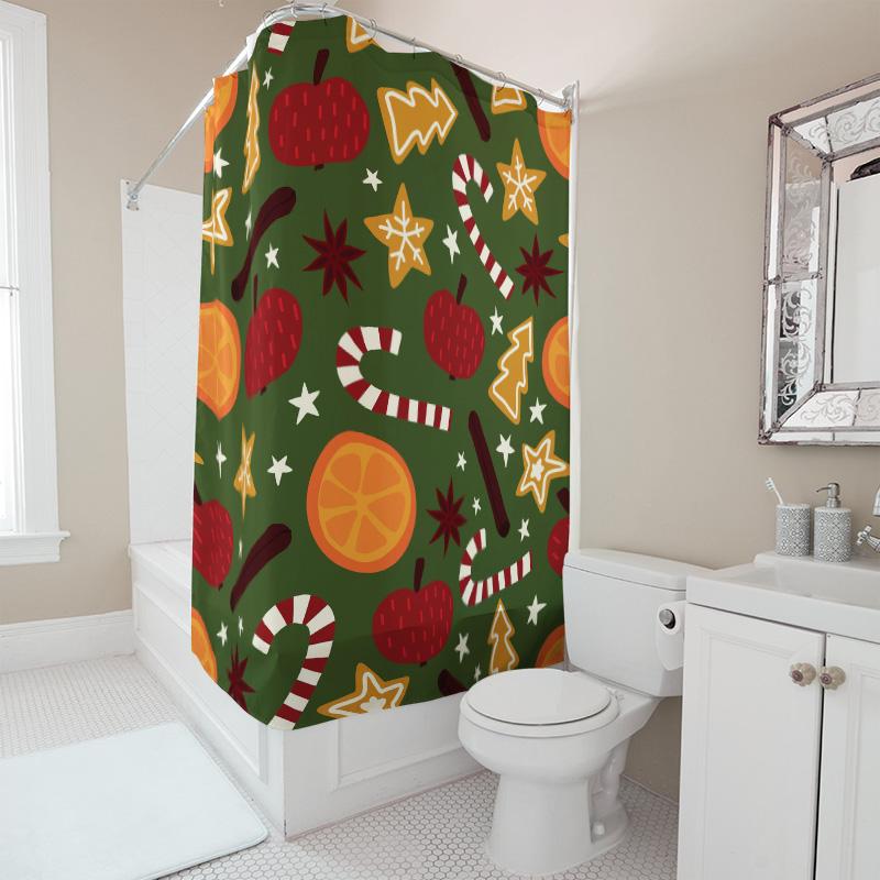 Tu Christmas Shower Curtain Holiday Festive Pattern Waterproof Bathroom Decor Farmhouse Style Holiday Decorations Winter Themed