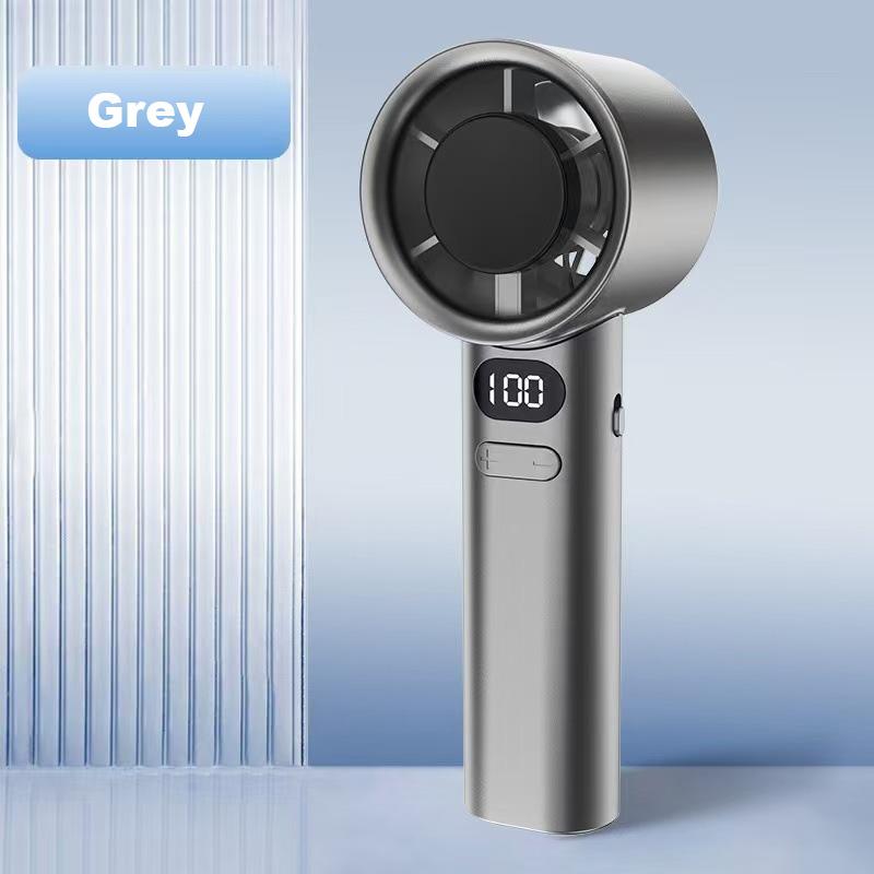 

USB Rechargeable Turbo Handheld Fan - Adjustable 12-Speed Mini Fan with LED Display & Gentle Mode for Home/Office/Travel серый
