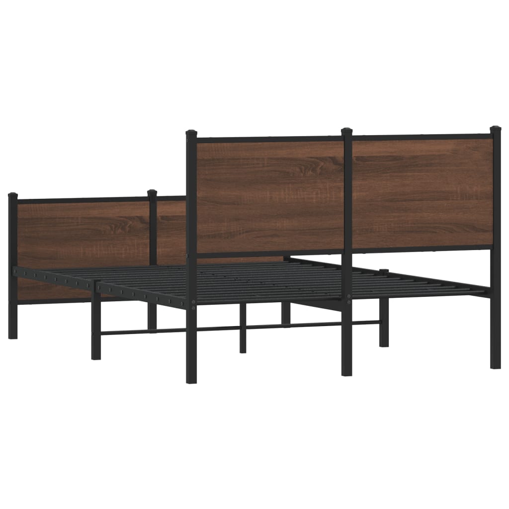Metal Bed Frame Without Mattress Brown Oak Effect 120 X 190 Cm