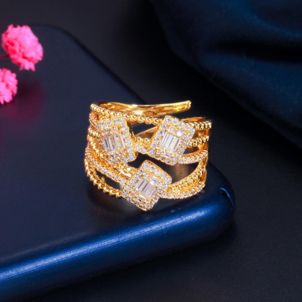 Atmospheric Personality Diamond-Set Open Ring, Micro-Inlaid Aaa Zircon Hollow Ring Hand Jewelry