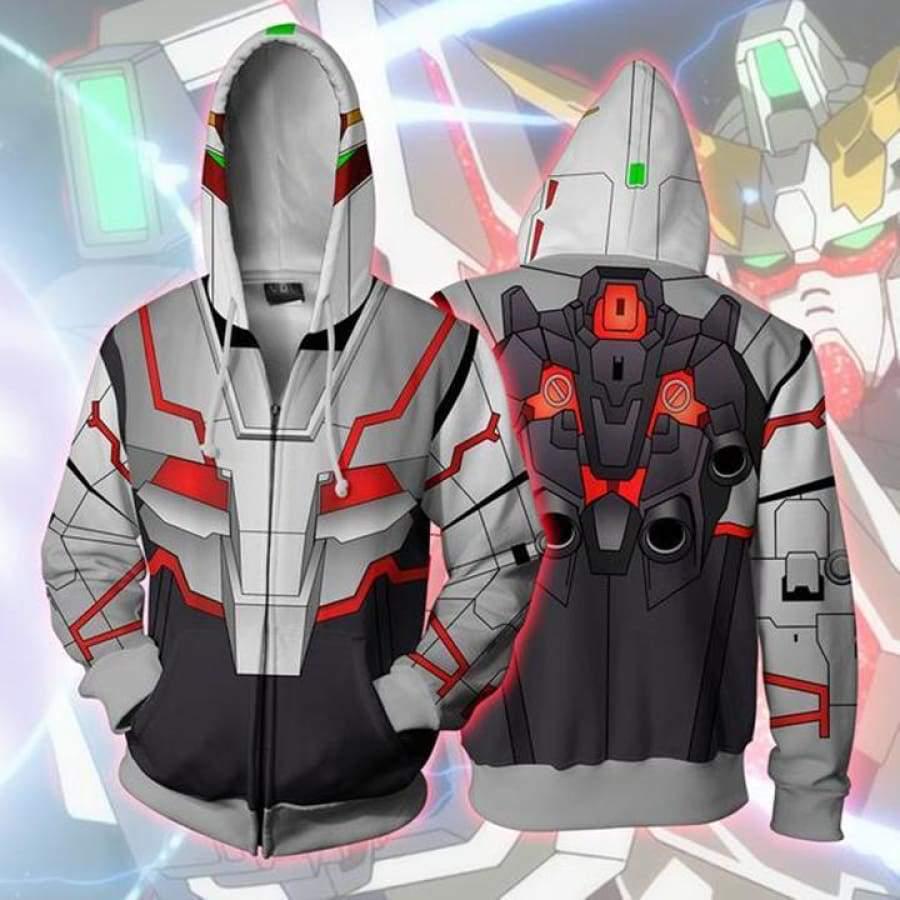 3D Printed Anime Hoodie with Mobile Suit Design - Japanese Anime Zipper Jacket