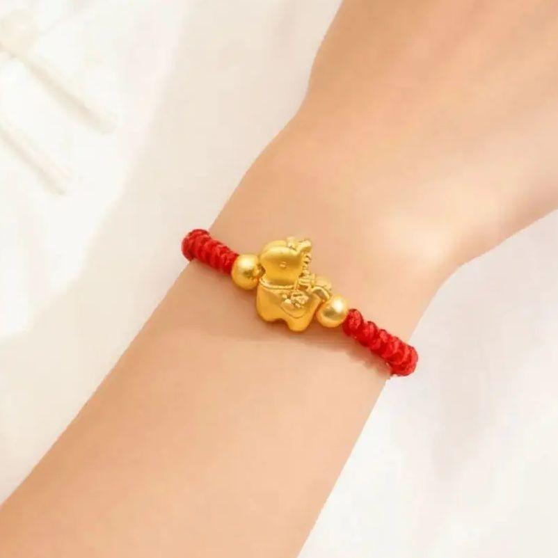 Chinese Style Horse Year Lucky Red Braided Rope Bracelet for Women and Men Cute Cartoon Copper Coin Charm Bracelet Jewelry Gift