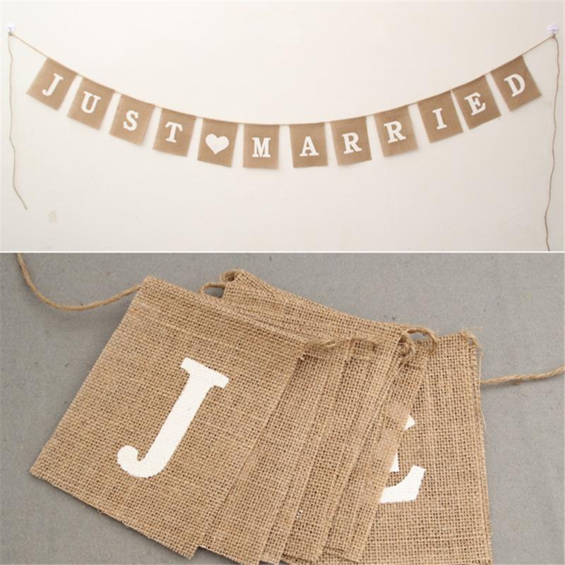 Jute Burlap Bunting Rustic Just Married Mr Mrs Wedding Banner Garland Party Flags Candy Event Home Party Decor Supplies