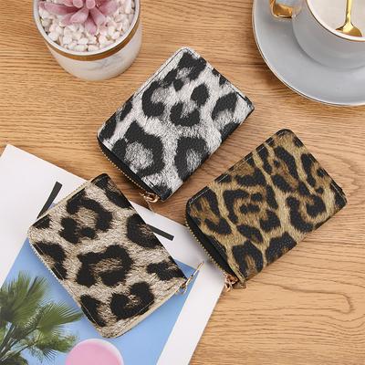 New Leopard Pattern Leather Small Zipper Coin Purse For Women Men Slim Card Wallet Business Credit Card Holder Bag Nice Gifts