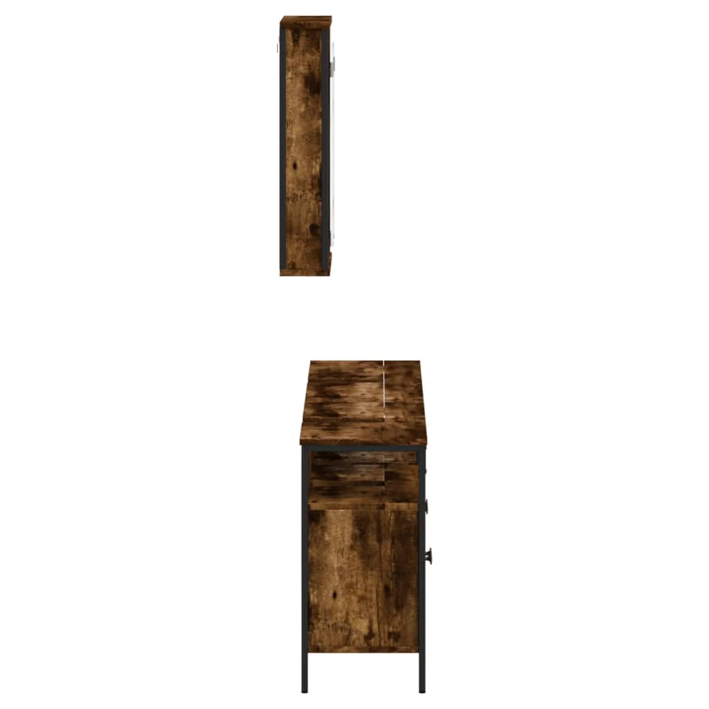 3 piece bathroom furniture set smoked oak wood based material