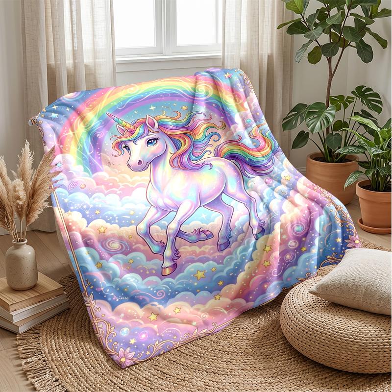 Rainbow Unicorn with Stars Theme blanket Lightweight Warm Flannel Blanket Decorative Throw Blanket for Home Decoration