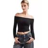 Solid Color One Collar Long Sleeve Top Pure Color off-Neck Long Sleeves Tops Women
