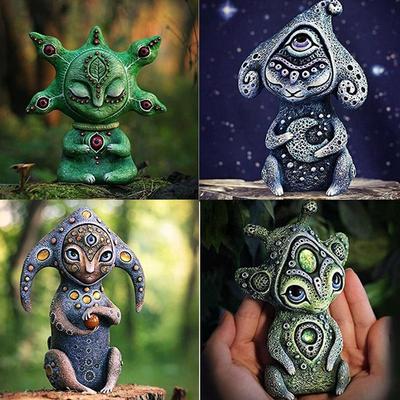 Fantasy Dreiäugige Alien Harz Ornamente für Gartenskulptur und Heimdekorations-Set