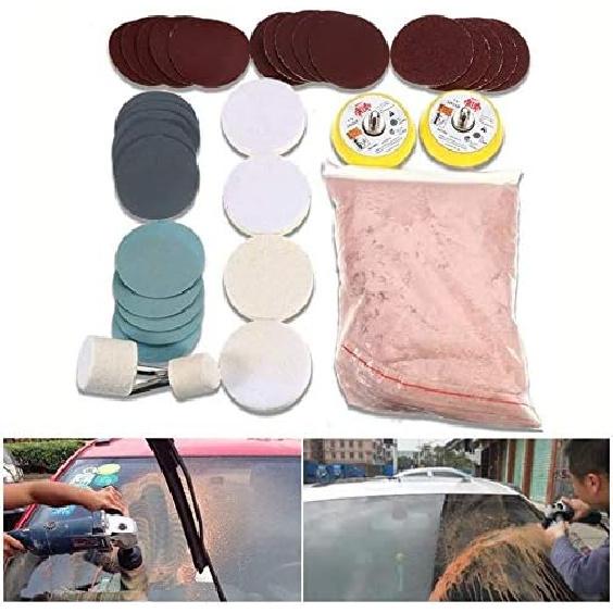 GOTOTOP Glass Polishing Kit, Scratch Removal Cerium Oxide Polishing Powder Felt Polishing Wheel Set for Windscreen and Glass