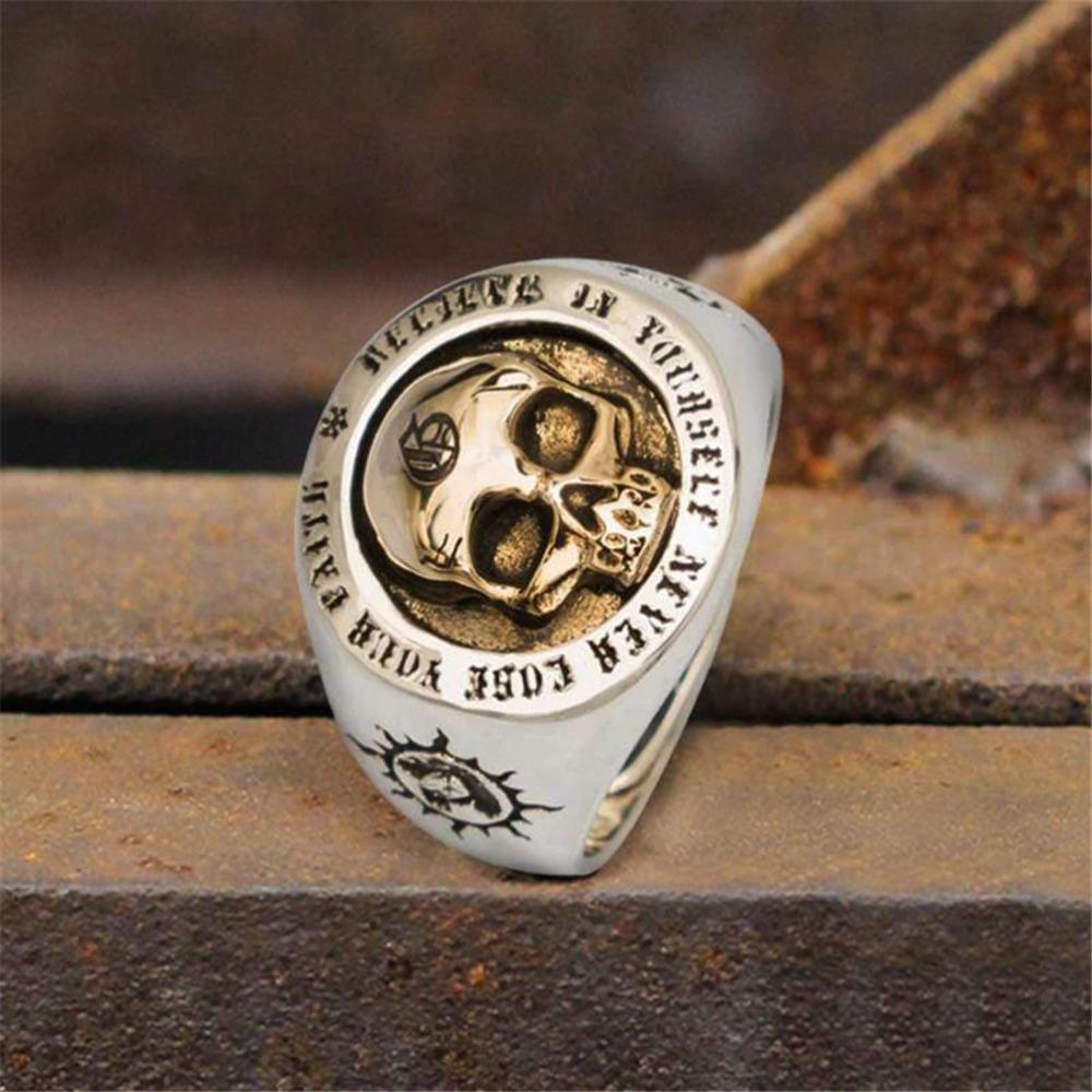 Retro Classic Simple Skull Punk Rock Hip-hop Trend Men's Ring Boys Street Niche Party Gift Zircon